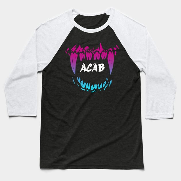 ACAB Vaporwave Scary Teeth Mask Baseball T-Shirt by aaallsmiles